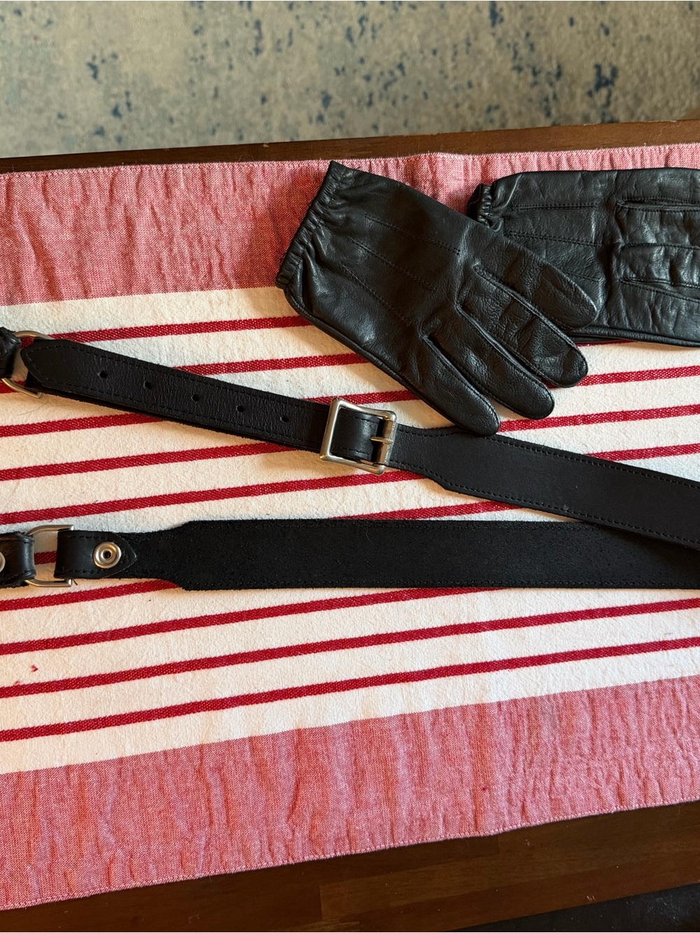 Black Leather Gloves and Sam Brown Set - Men
